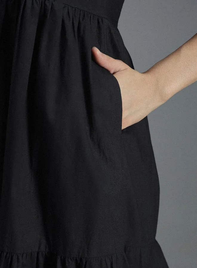HIGH STAR V Neck Cotton Tiered Midi Dress by Styli