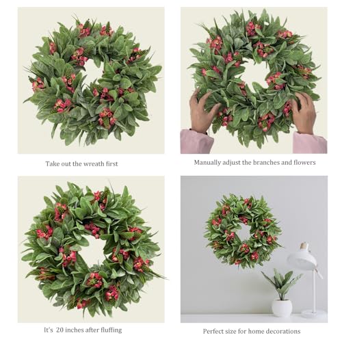 Flacredyyy 20 Inch Spring Summer Wreath for Front Door, Artificial Floral Door Wreath with Pink Blooms & Greenery for Indoor Outdoor Farmhouse Housewarming Window Wall All Seasons Decor - Image 5
