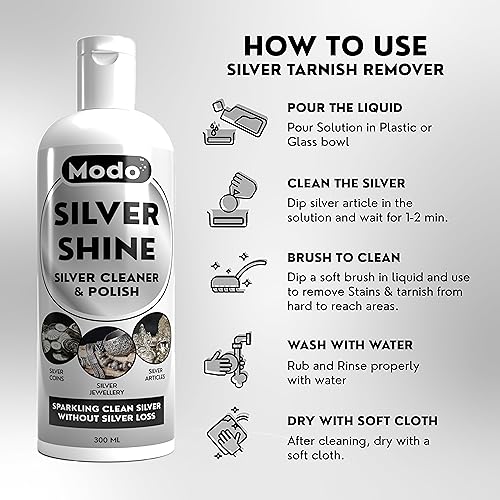 Modo Instant Silver Cleaner Dip & Polish Tarnish Remover 300 ML | Cleans Instantly Without Silver Loss | Silver Ring, Coin, Jewellery, Idol, Payal, Silver Plated Items, Sterling Silver| Easy to Use - Image 2