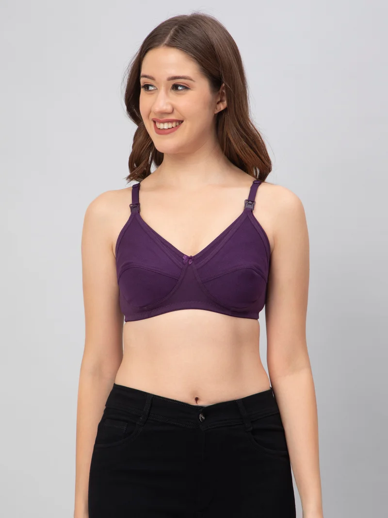 CEE 18 Women's Cotton Hosiery Non-Padded Non-Wired Maternity Bra(Pack of 3,WINE,RED,T-BLUE)