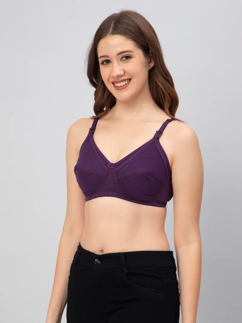 CEE 18 Women's Cotton Hosiery Non-Padded Non-Wired Maternity Bra(Pack of 3,WINE,RED,T-BLUE)