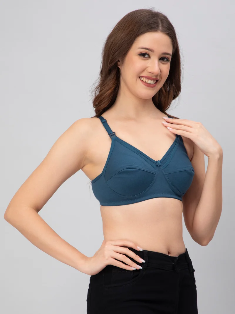 CEE 18 Women's Cotton Hosiery Non-Padded Non-Wired Maternity Bra(Pack of 3,WINE,RED,T-BLUE)