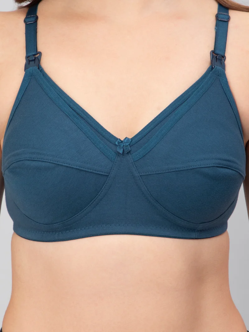 CEE 18 Women's Cotton Hosiery Non-Padded Non-Wired Maternity Bra(Pack of 3,WINE,RED,T-BLUE)