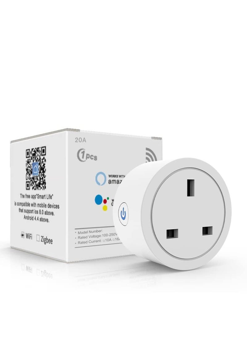 YUNSYE WiFi Smart Plug, Tuya 20A Smart Plug Socket Work with Timer and APP Control, Mini Smart Outlet Remote and Voice Control No Hub Required - Image 1