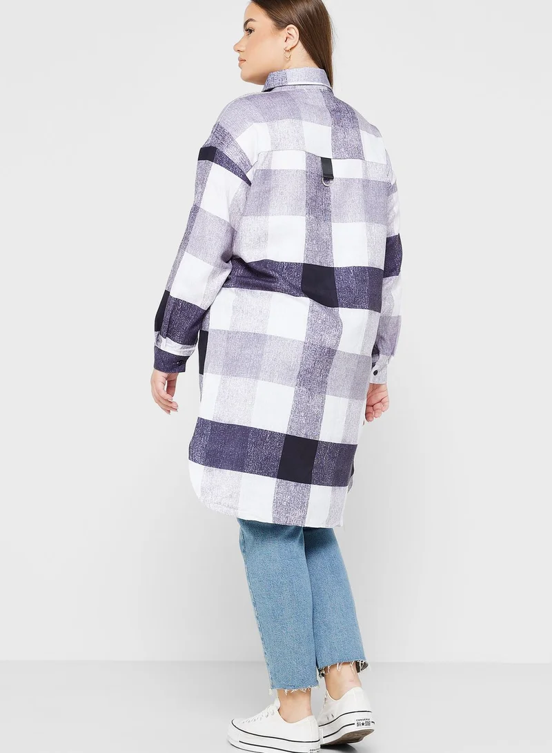 Ginger Plus Colourblock Check Detail Longline Shacket