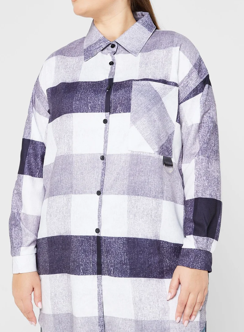 Ginger Plus Colourblock Check Detail Longline Shacket