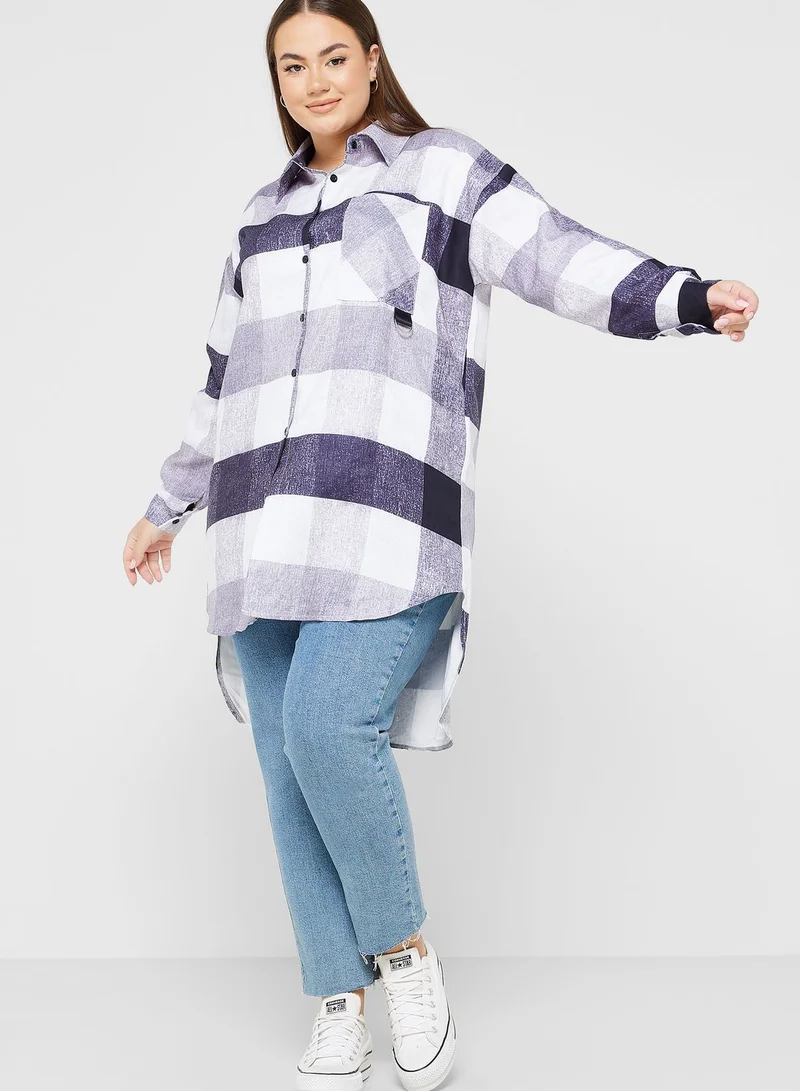 Ginger Plus Colourblock Check Detail Longline Shacket
