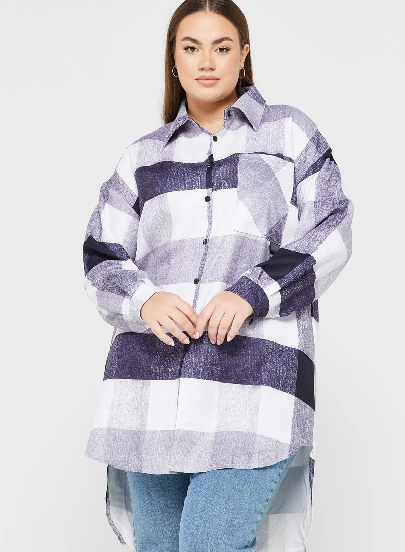 Ginger Plus Colourblock Check Detail Longline Shacket