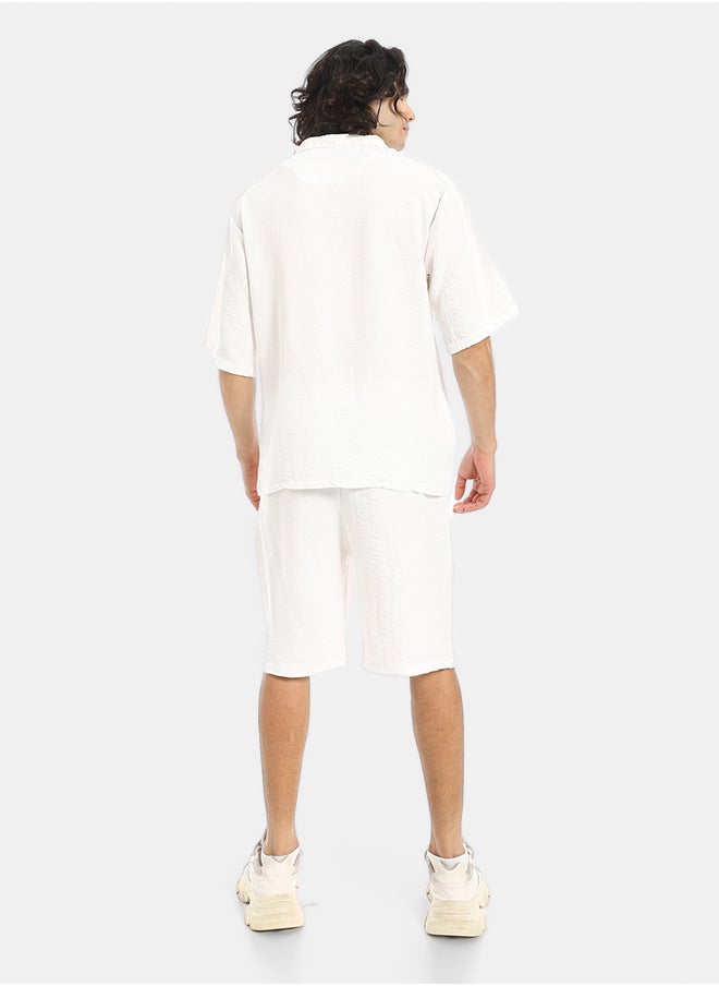 Red Circle Button Closure Trendy Shirt and Shorts Set  - Image 2