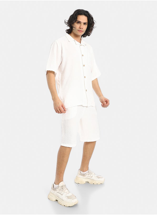 Red Circle Button Closure Trendy Shirt and Shorts Set  - Image 1