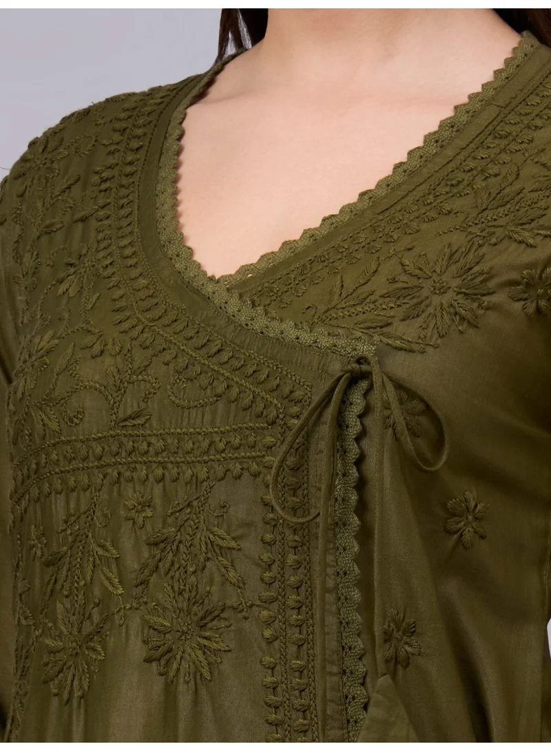 Alaya  Hand Embroidered Chikankari A-Line Chanderi Cotton Angarkha Kurta-AL3667 for Women | Best Price UAE