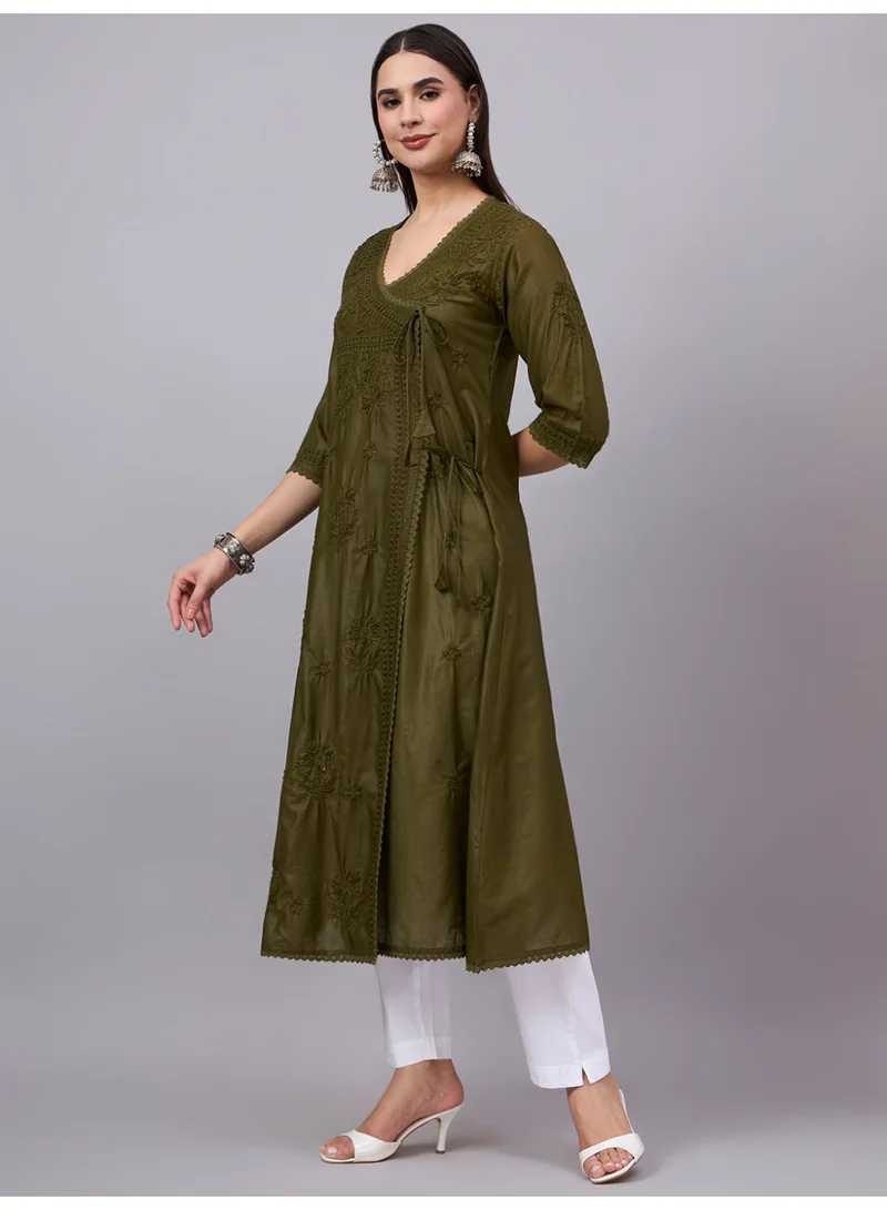 Alaya  Hand Embroidered Chikankari A-Line Chanderi Cotton Angarkha Kurta-AL3667 for Women | Best Price UAE