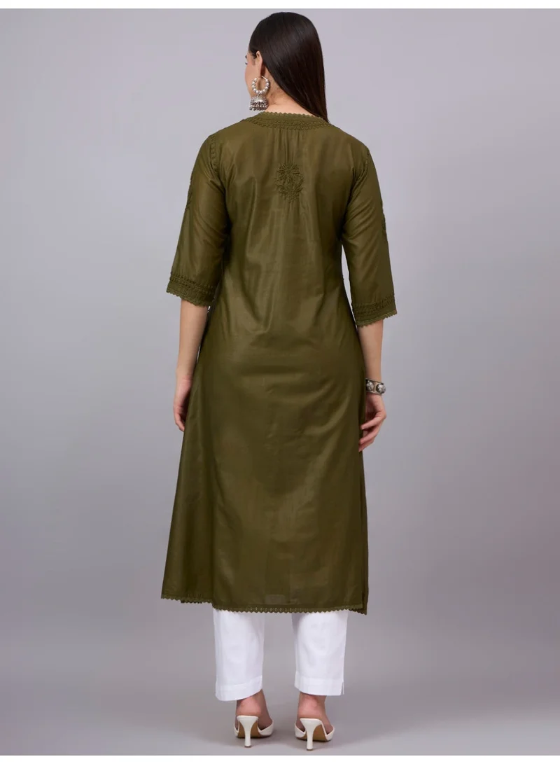 Alaya  Hand Embroidered Chikankari A-Line Chanderi Cotton Angarkha Kurta-AL3667 for Women | Best Price UAE