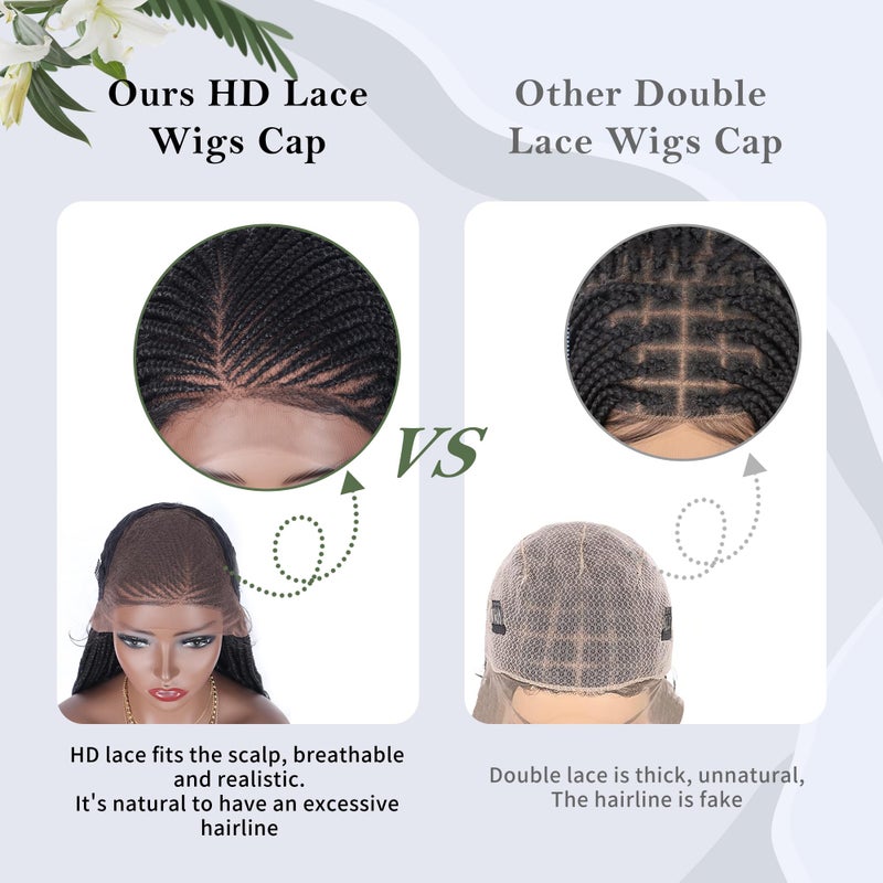 Alebery 13x6 HD Lace Front Box Braided Wigs with Curly End Lace Frontal Box Braids Wigs for Black Women Lightweight Synthetic Black Cornrow Fully Handmade Braided Wig with Baby Hair (26 inches) - Image 2