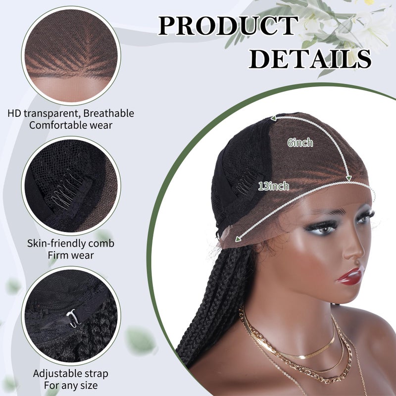 Alebery 13x6 HD Lace Front Box Braided Wigs with Curly End Lace Frontal Box Braids Wigs for Black Women Lightweight Synthetic Black Cornrow Fully Handmade Braided Wig with Baby Hair (26 inches) - Image 4