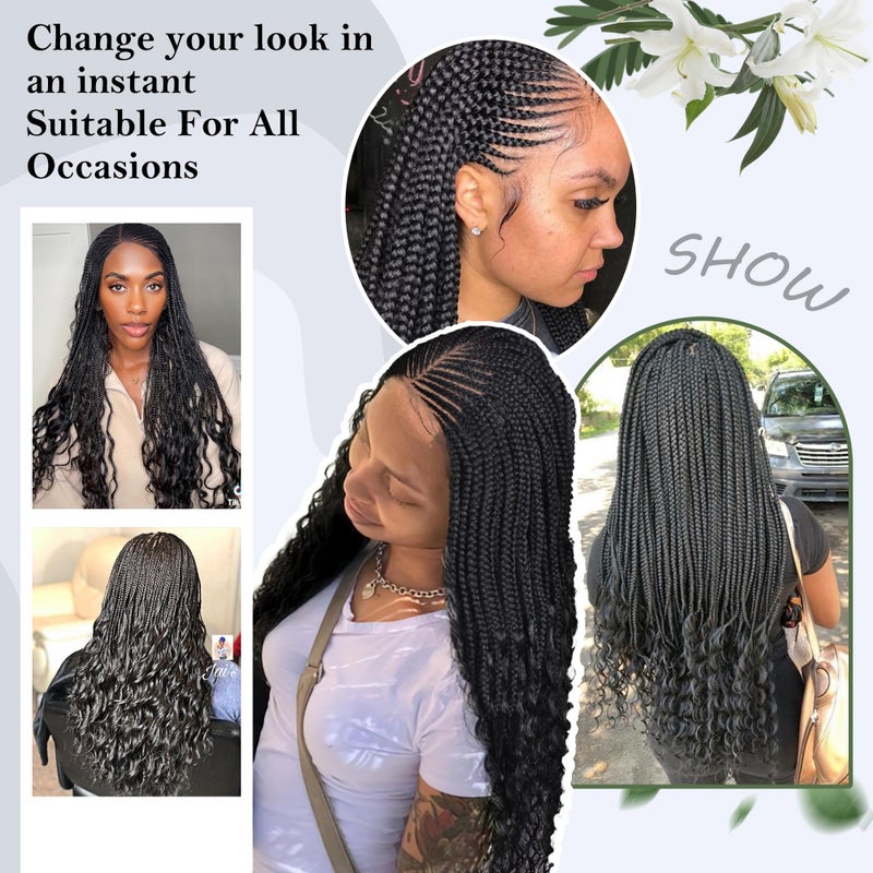 Alebery 13x6 HD Lace Front Box Braided Wigs with Curly End Lace Frontal Box Braids Wigs for Black Women Lightweight Synthetic Black Cornrow Fully Handmade Braided Wig with Baby Hair (26 inches) - Image 5