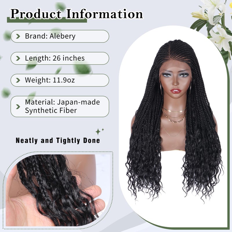 Alebery 13x6 HD Lace Front Box Braided Wigs with Curly End Lace Frontal Box Braids Wigs for Black Women Lightweight Synthetic Black Cornrow Fully Handmade Braided Wig with Baby Hair (26 inches) - Image 3