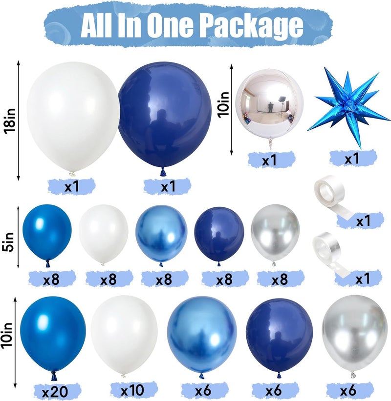 DG 94Pcs Blue Balloon Garland Arch Kit Navy Blue Silver White Balloons Garland Kit with Metallic 4D Star Foil Balloon Birthday Party Balloons for Boys Men Baby Shower Wedding Graduation Party Decoration - Image 2
