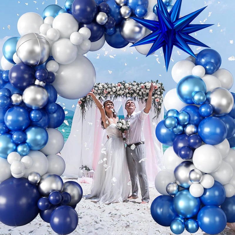 DG 94Pcs Blue Balloon Garland Arch Kit Navy Blue Silver White Balloons Garland Kit with Metallic 4D Star Foil Balloon Birthday Party Balloons for Boys Men Baby Shower Wedding Graduation Party Decoration - Image 5