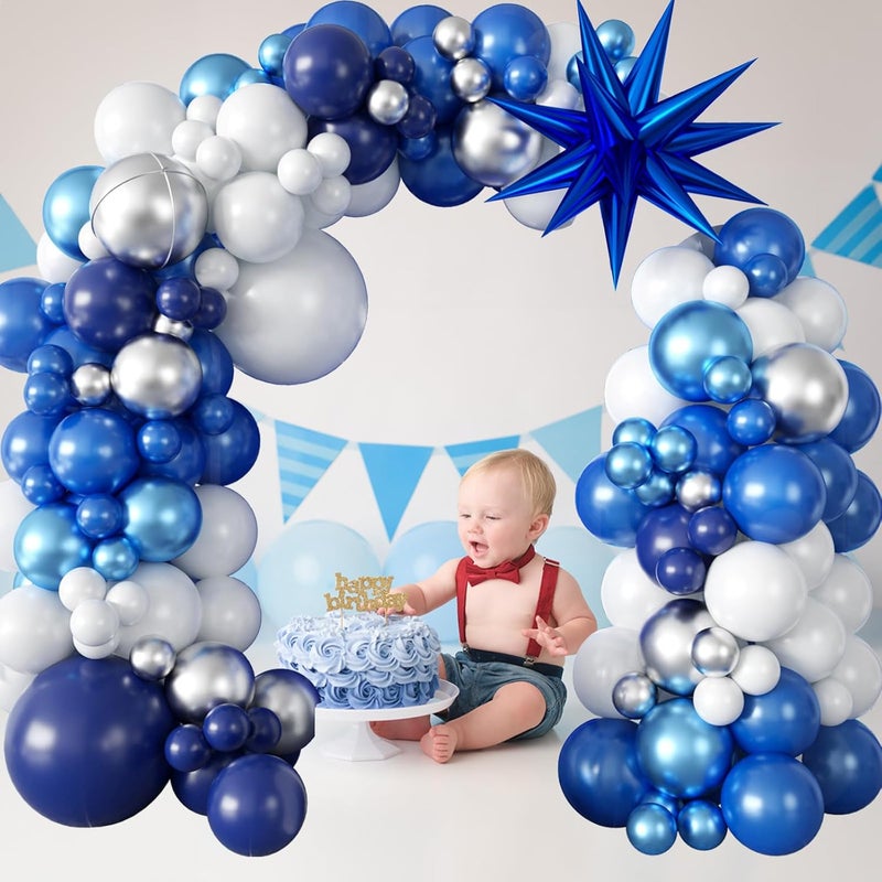 DG 94Pcs Blue Balloon Garland Arch Kit Navy Blue Silver White Balloons Garland Kit with Metallic 4D Star Foil Balloon Birthday Party Balloons for Boys Men Baby Shower Wedding Graduation Party Decoration - Image 3
