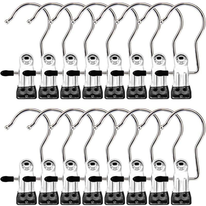 MECHEER Boot Hangers Clips, 16 Pack Laundry Hooks Hanging Clips Clothes Pins Closet Hanger Organizer Clamps Socks Towel Clips Heavy Duty Clothespins Bulk Hanger Clips for Closet Travel Pants Socks Handbags - Image 1