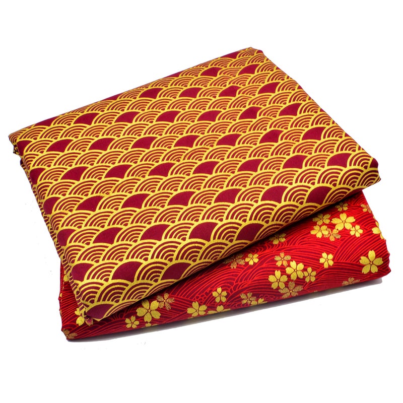 iNee Japanese Sakura Cherry Blossoms Waves Fat Quarters Quilting Fabric Bundles18x22 inches Red