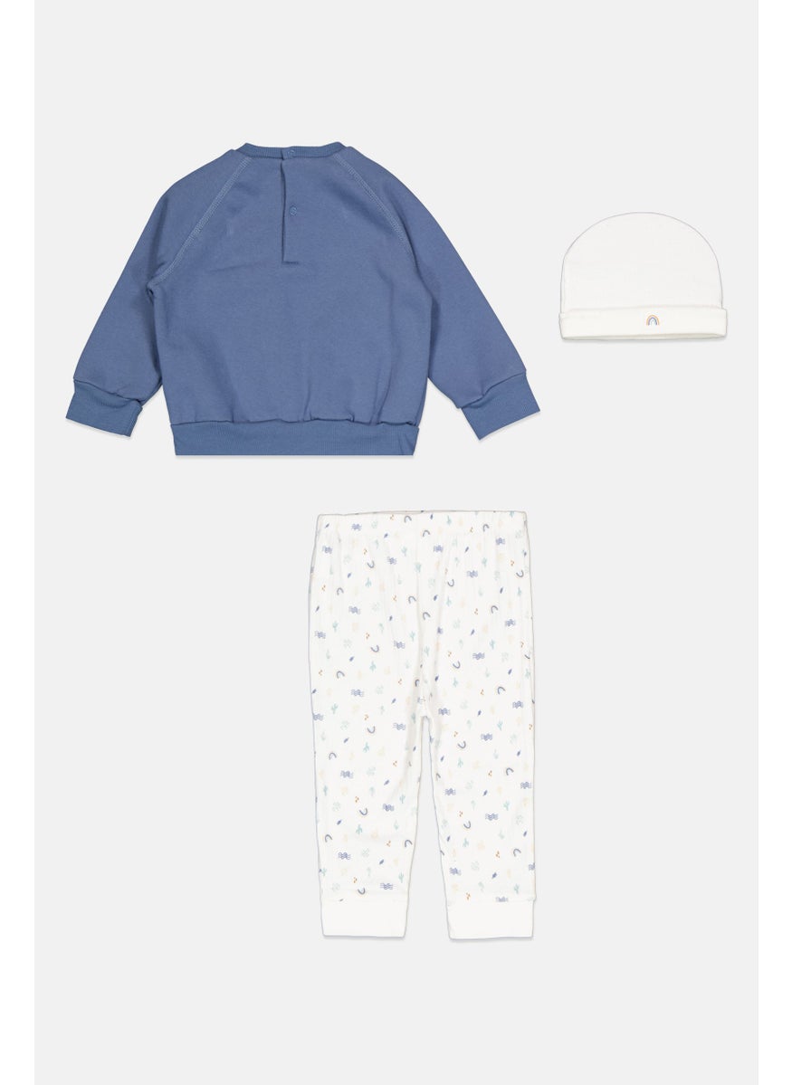 Lily & Jack - Toddlers Boy 3 Pcs Graphic Print Sweatshirt And Bottom With Beanie, Blue - Image 1
