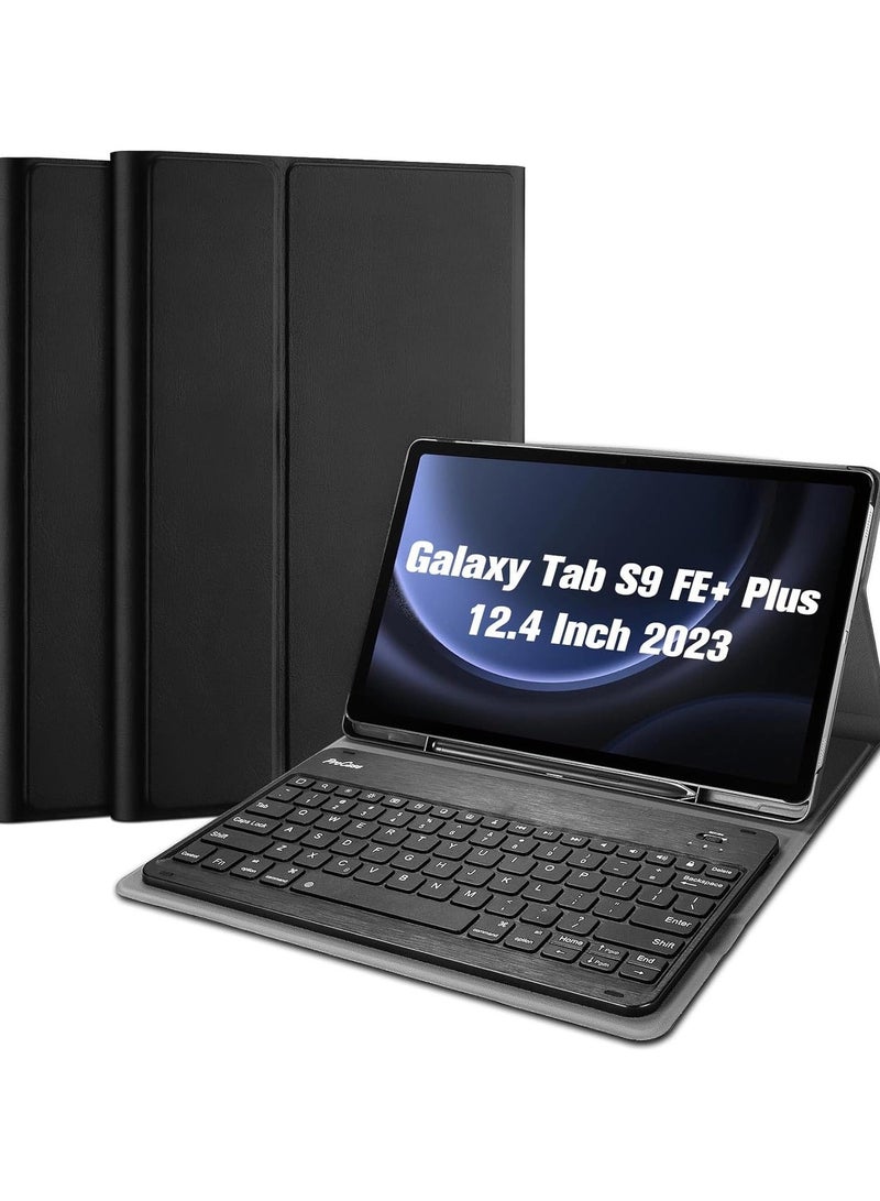 ELTRAZONE Keyboard Case for Galaxy Tab S9 FE Plus 12.4 2023, Protective Cover Case with Detachable Wireless Keyboard for Galaxy Tab S9 FE Plus (SM-X610 / SM-X616) 2023 –Black - Image 1