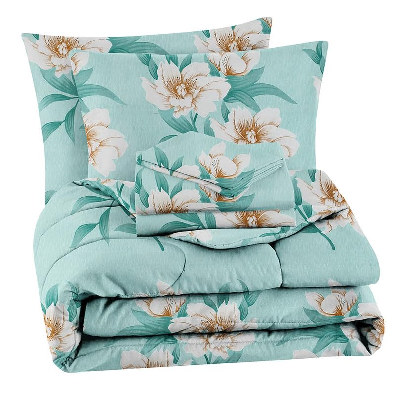VAS COLLECTIONS Super Soft Glace Cotton King Size AC Comforter Wedding Gift Set (with Bag) for Double Bed with 1 Flat Bedsheet and 2 Pillow Cover Pastel Colours Light Green (4PC Comforter Set) - Image 4