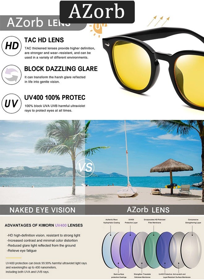 AZorb Round Sunglasses Men Women Retro Unique Design Sun Glassess for Men Women Metal Decoration Men's Sunglass Ladies Eyewear UV400 Protection Shades for Driving Travel Daily Yellow  - Image 5
