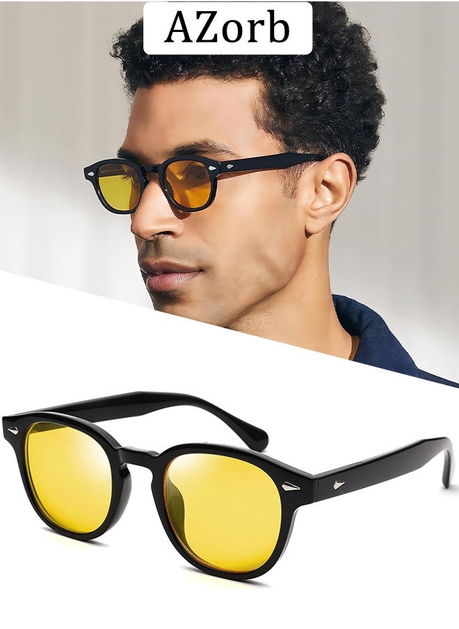 AZorb Round Sunglasses Men Women Retro Unique Design Sun Glassess for Men Women Metal Decoration Men's Sunglass Ladies Eyewear UV400 Protection Shades for Driving Travel Daily Yellow  - Image 1