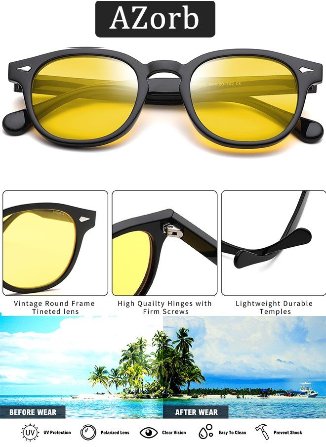 AZorb Round Sunglasses Men Women Retro Unique Design Sun Glassess for Men Women Metal Decoration Men's Sunglass Ladies Eyewear UV400 Protection Shades for Driving Travel Daily Yellow  - Image 2