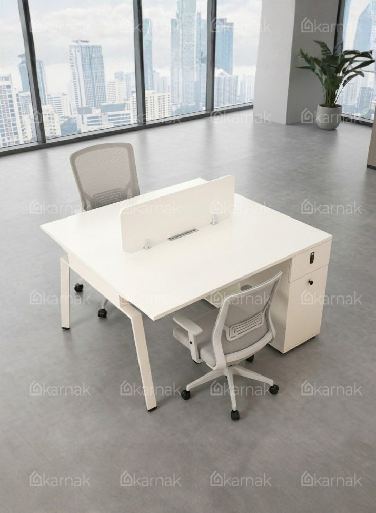 Karnak Azteca 2 Person Office Workstation Desk with Privacy Screen & Storage Drawers Mechanical Lock Computer Table (White) - Image 3