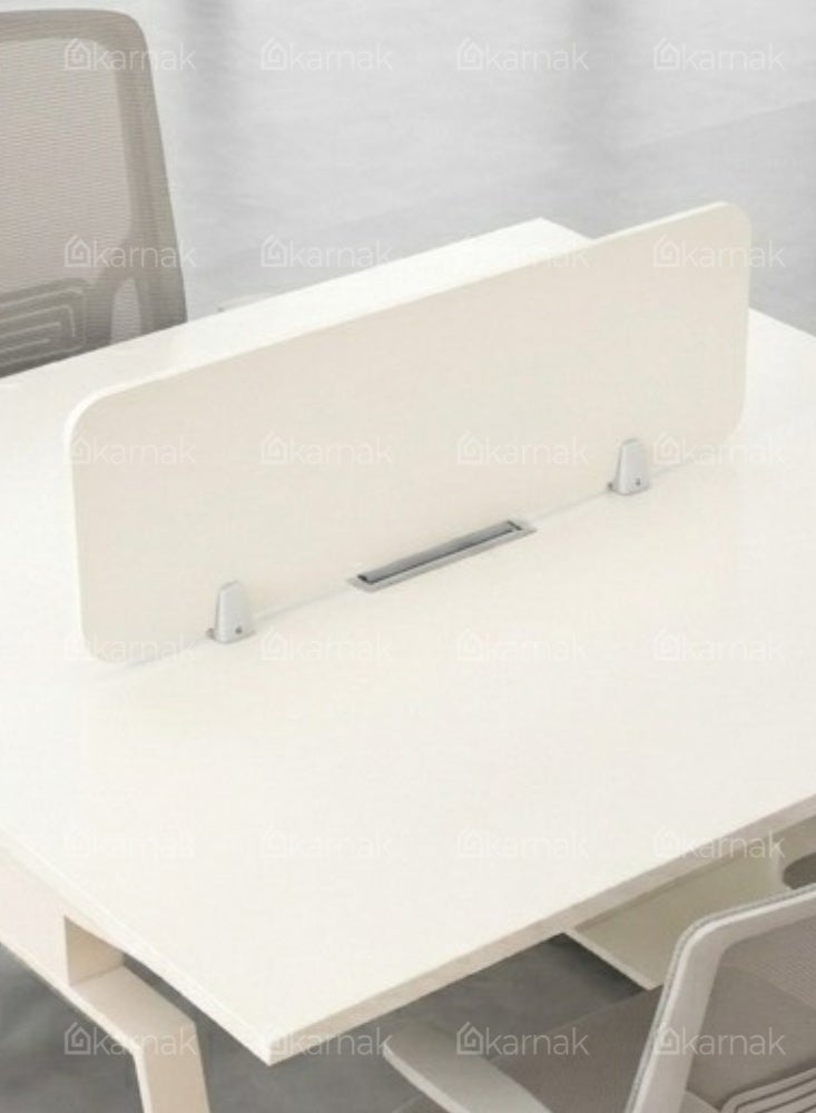 Karnak Azteca 2 Person Office Workstation Desk with Privacy Screen & Storage Drawers Mechanical Lock Computer Table (White) - Image 4