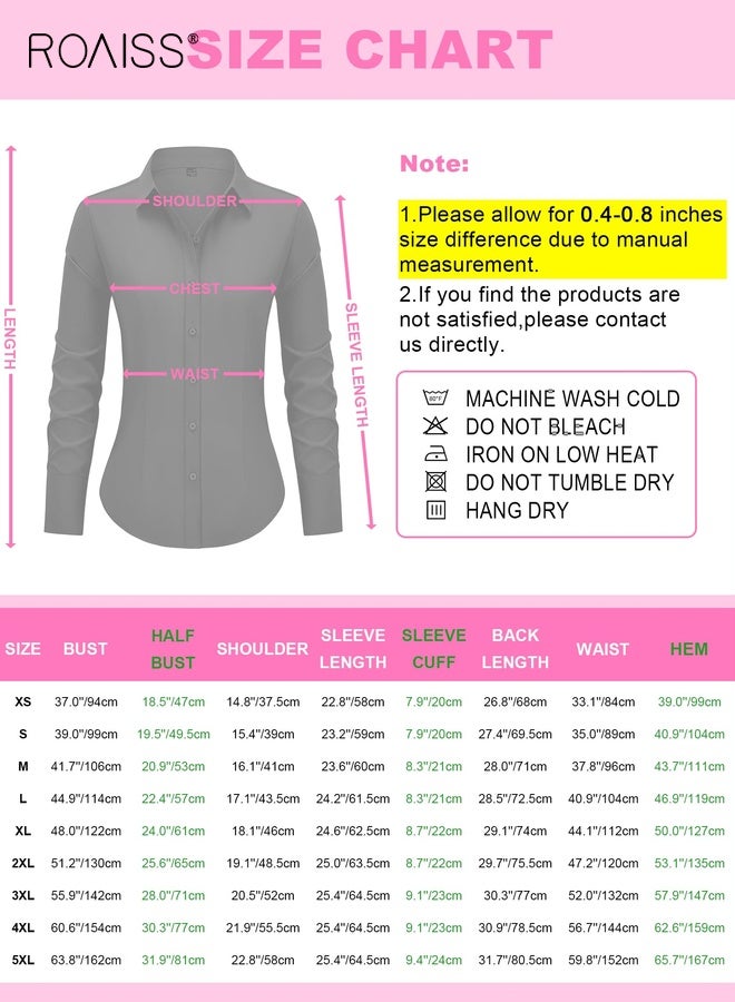 roaiss Women's Button down Shirts Long Sleeve Dress Shirts Wrinkle Free Collared Work Office Solid Blouses Corset Tops Solid Color for Women Daily Wear - Image 5