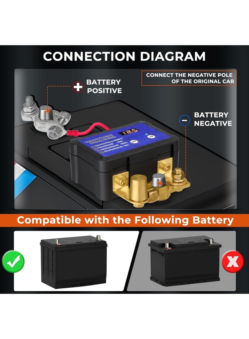 سيوسي Remote Car Battery Kill Switch, 12V 24V 240A with Voltage Display, Prevents Cell Drain, Easy Installation, Smart Remote Control Anti Theft System for Reliable Power Management in Car Truck Boat RV - Image 3