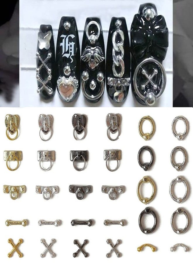 Dornail 30pcs Vintage Punk Alloy Nail Charms 3D Cross Nail Charm Hollow Hanging Rings Latch Metal Nail Art Charms for Nails Jewelry Gothic Design Nail Accessories Nail Supplies Nail Art Decorations - Image 2