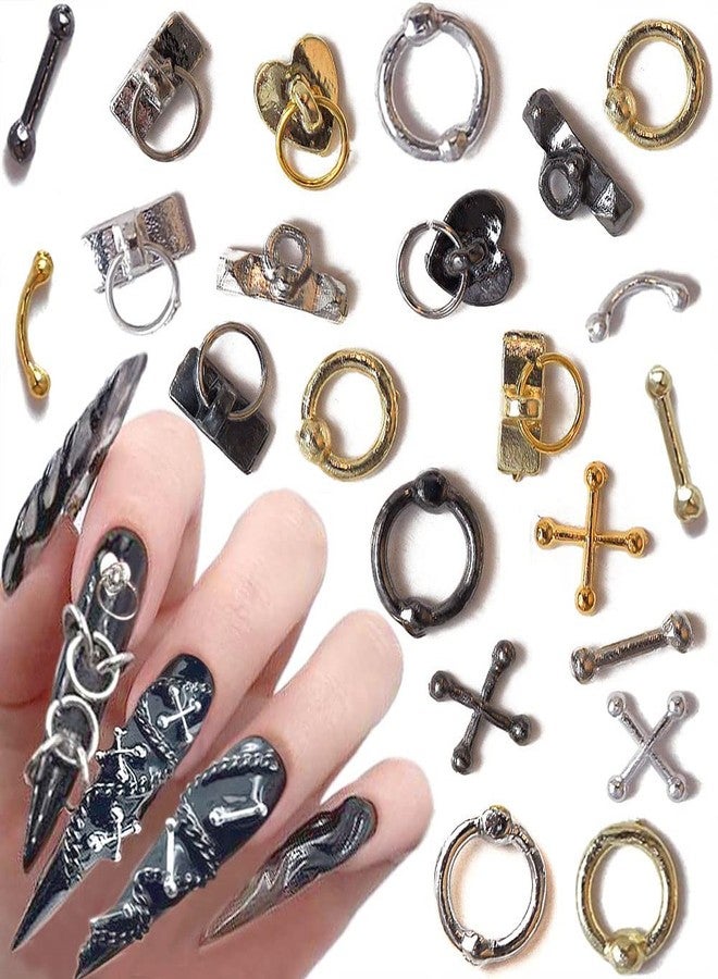 Dornail 30pcs Vintage Punk Alloy Nail Charms 3D Cross Nail Charm Hollow Hanging Rings Latch Metal Nail Art Charms for Nails Jewelry Gothic Design Nail Accessories Nail Supplies Nail Art Decorations - Image 1
