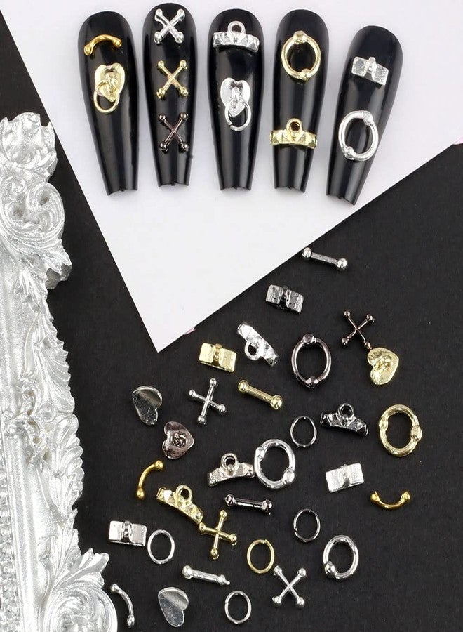 Dornail 30pcs Vintage Punk Alloy Nail Charms 3D Cross Nail Charm Hollow Hanging Rings Latch Metal Nail Art Charms for Nails Jewelry Gothic Design Nail Accessories Nail Supplies Nail Art Decorations - Image 3