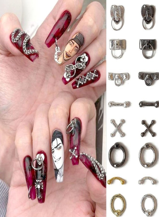 Dornail 30pcs Vintage Punk Alloy Nail Charms 3D Cross Nail Charm Hollow Hanging Rings Latch Metal Nail Art Charms for Nails Jewelry Gothic Design Nail Accessories Nail Supplies Nail Art Decorations - Image 5