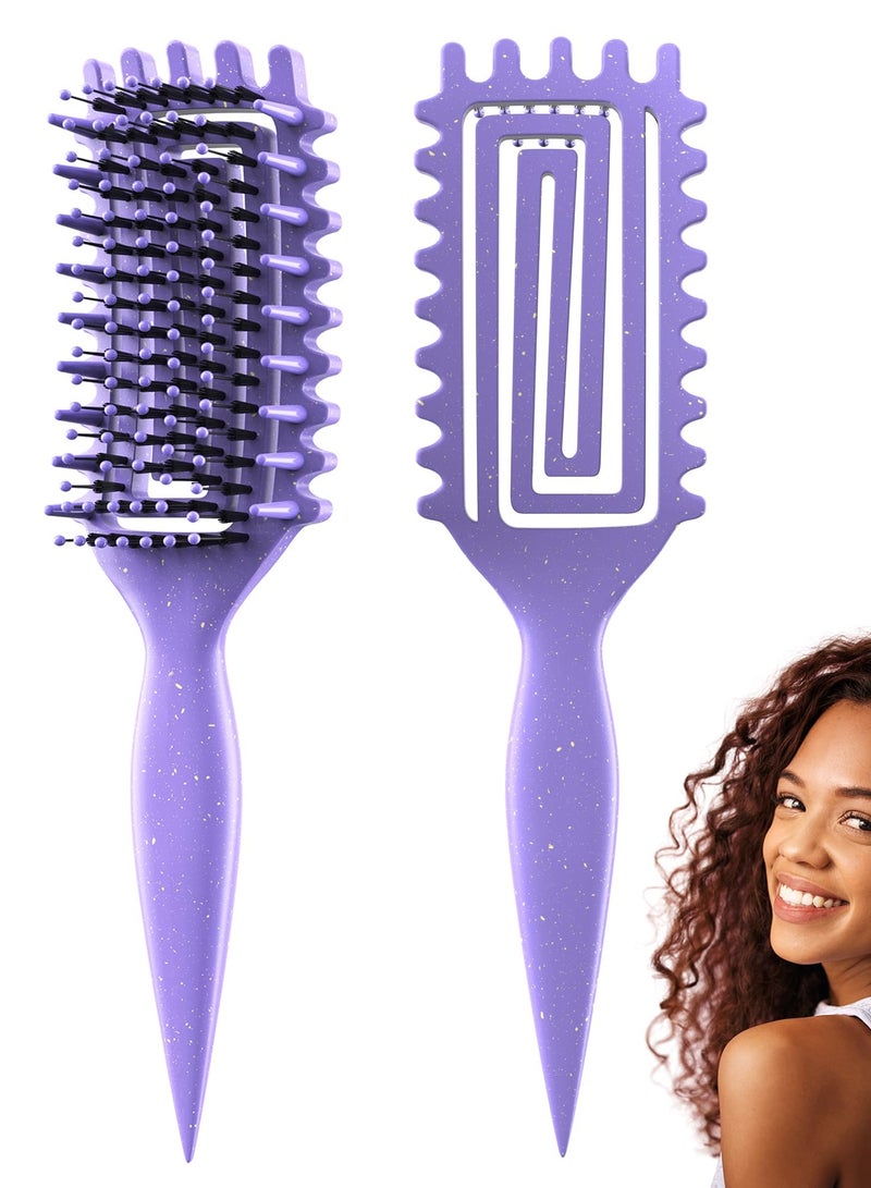 Curl Defining Hair Brush, Dual-Use Wet & Dry Hair Styling Comb, Scalp Massage & Anti-Static Elastic Curly Hair Brush for Defined Curls & Smooth Detangling, Purple - Image 1
