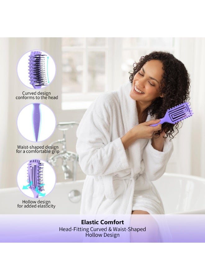Curl Defining Hair Brush, Dual-Use Wet & Dry Hair Styling Comb, Scalp Massage & Anti-Static Elastic Curly Hair Brush for Defined Curls & Smooth Detangling, Purple - Image 3