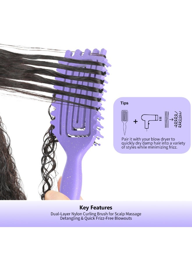 Curl Defining Hair Brush, Dual-Use Wet & Dry Hair Styling Comb, Scalp Massage & Anti-Static Elastic Curly Hair Brush for Defined Curls & Smooth Detangling, Purple - Image 4