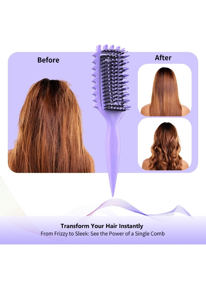 Curl Defining Hair Brush, Dual-Use Wet & Dry Hair Styling Comb, Scalp Massage & Anti-Static Elastic Curly Hair Brush for Defined Curls & Smooth Detangling, Purple - Image 2