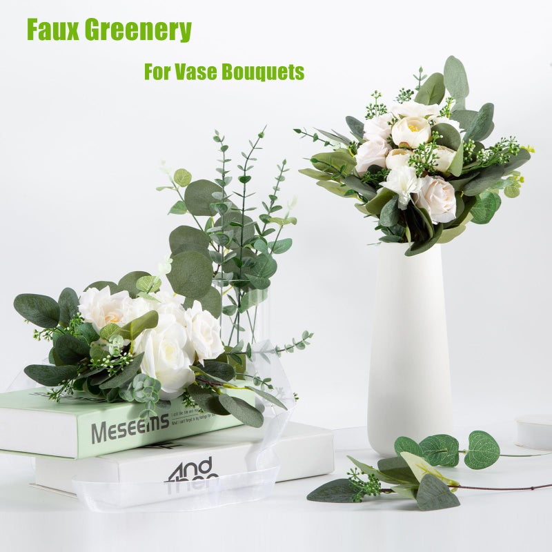 Cliselda 100pcs Artificial Eucalyptus Leaves Stems, 5 Kinds Mixed Fake Greenery Stems Bulk, Silver Eucalyptus Bundle Greenery Branches for Wedding Floral Bouquet Arrangement Centerpiece Decoration - Image 4