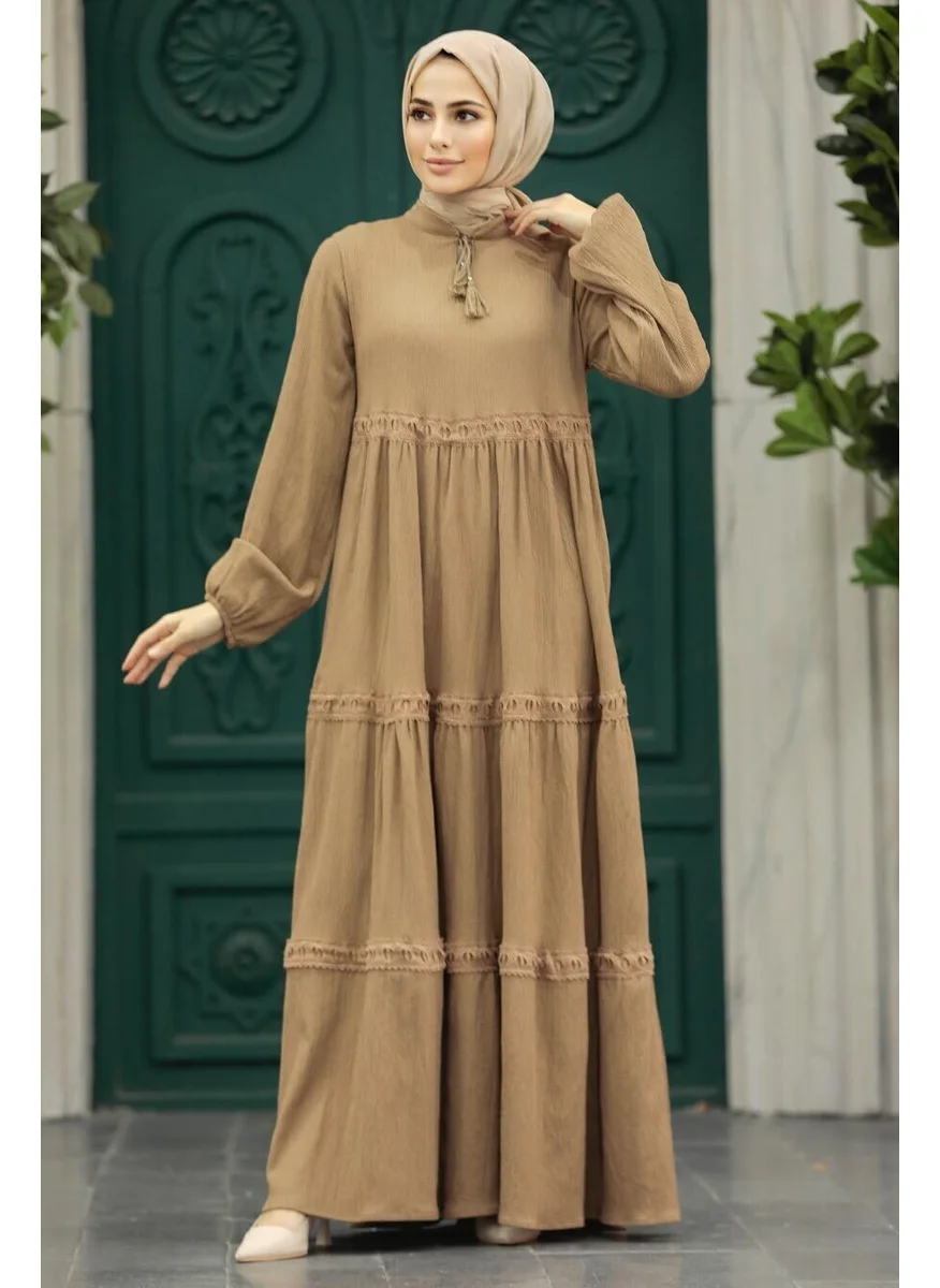 Neva Style - Pleated Dark Mink Hijab Dress 5842KV