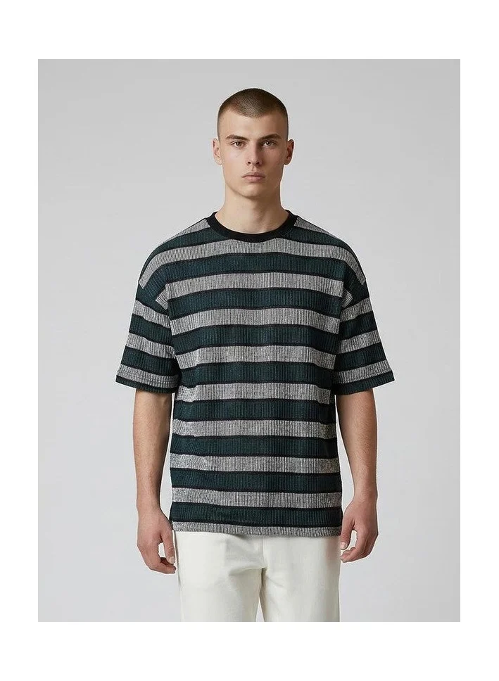 Marrakech Oversized Textured Striped Crew Neck T-Shirt