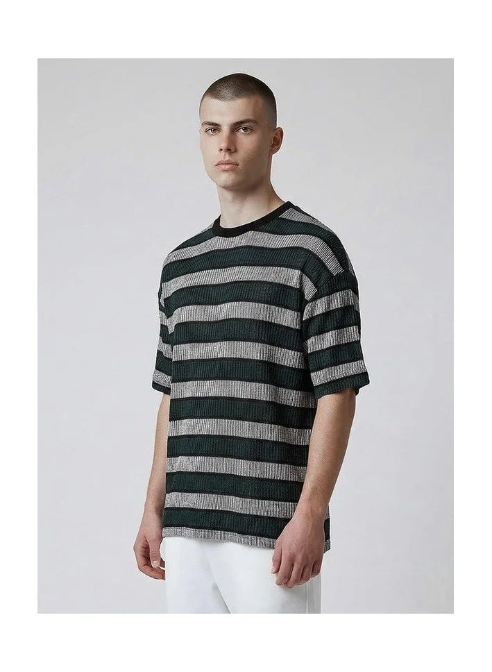 Marrakech Oversized Textured Striped Crew Neck T-Shirt