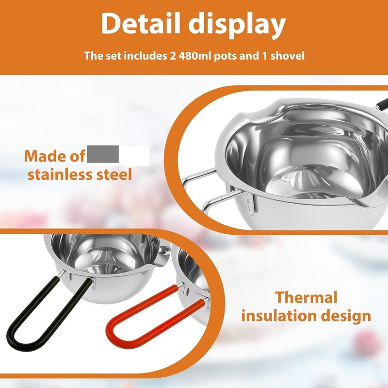 Stainless Steel Double Boiler Pot Melting Bowl 2Pcs 480ml Stainless Steel Double Boiler Pot with Heat Resistant Handle Enduring Melting Bowl for - Image 5