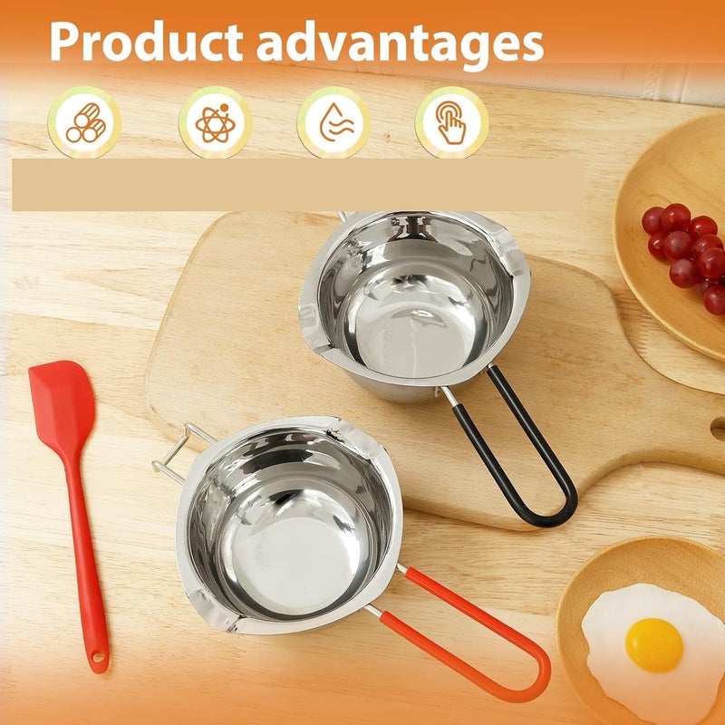 Stainless Steel Double Boiler Pot Melting Bowl 2Pcs 480ml Stainless Steel Double Boiler Pot with Heat Resistant Handle Enduring Melting Bowl for - Image 4